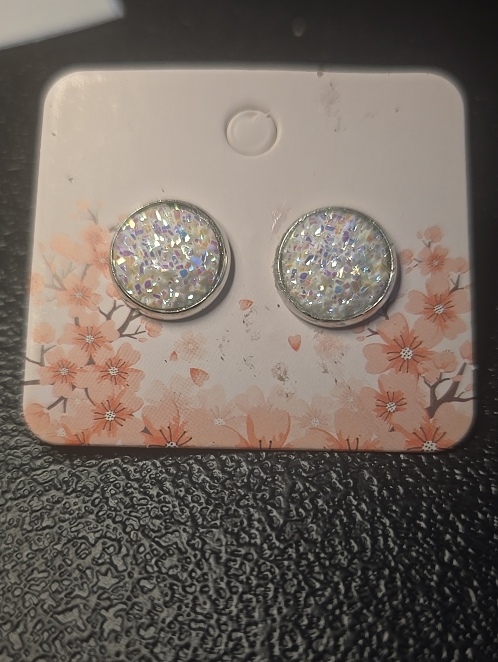 Iridescent Druzy Stud Earrings - Sparkling White